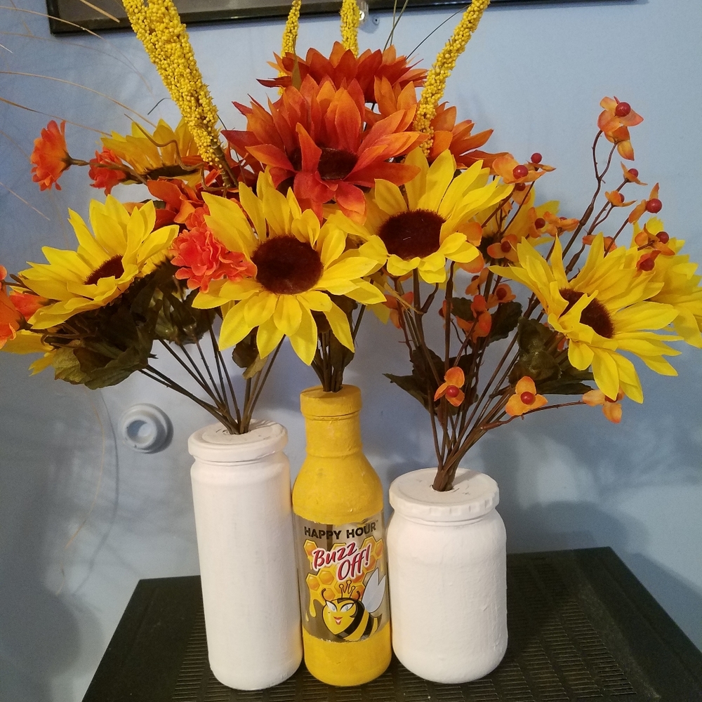 Set of three hand-painted silk floral arrangements